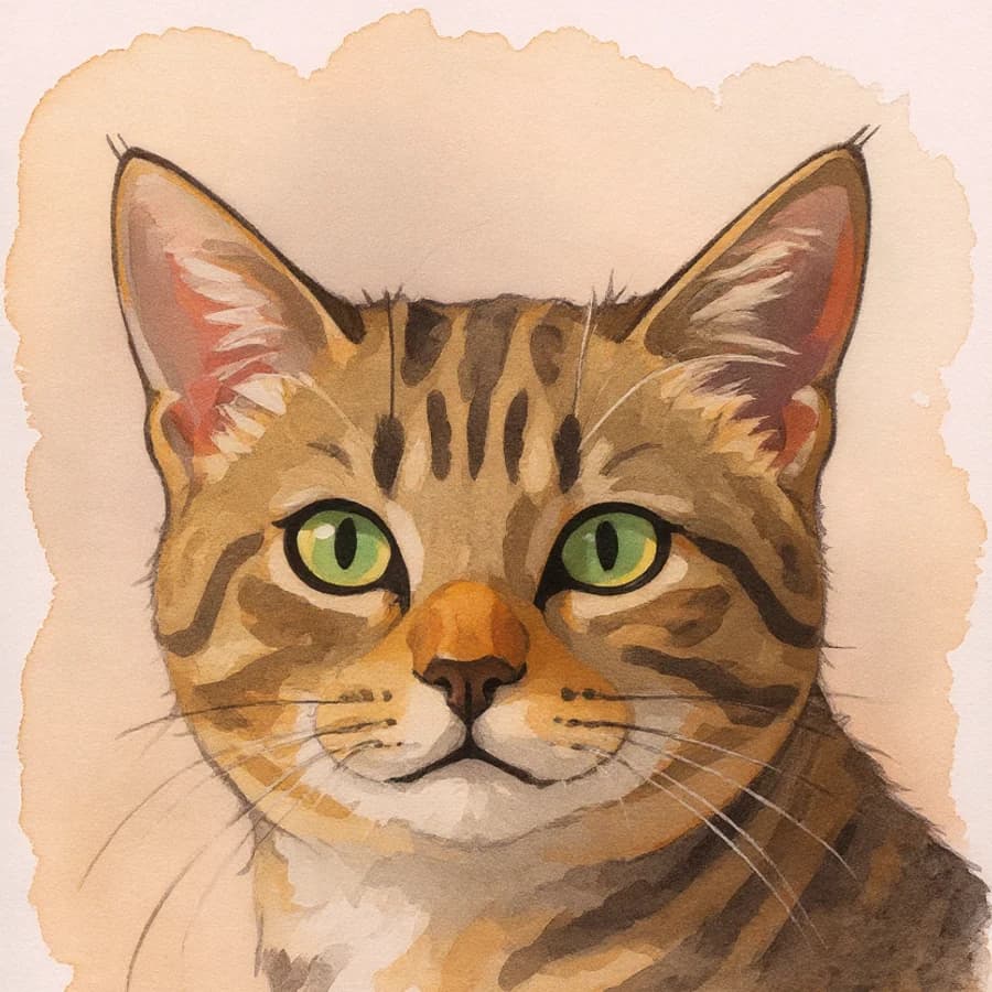 Actual Cartoon PetIntoArt portrait of the same tabby cat