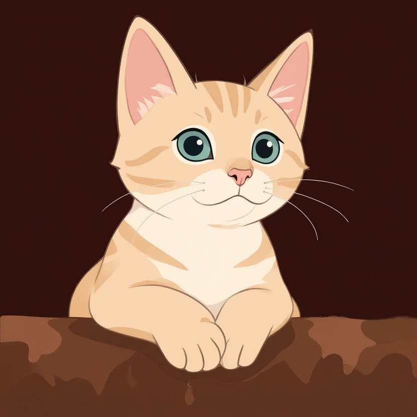 Cartoon illustration portrait of a cream kitten with blue eyes